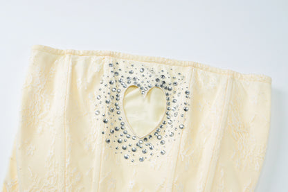 meroy Strapless Lace Mini Dress in Yellow