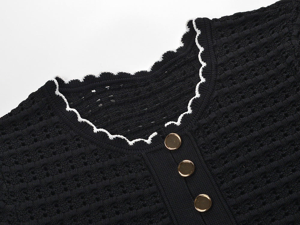 simona hollow knit Mini dress in black