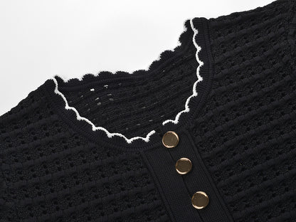 simona hollow knit Mini dress in black