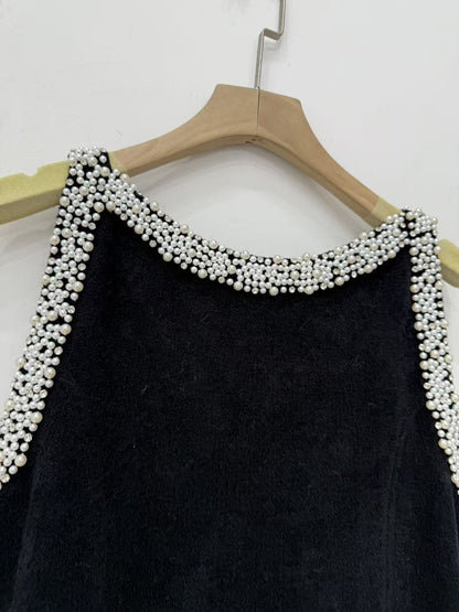 simona ruffle trim Beaded mini Dress in black