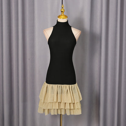 cynthia black ruched trim sleeveless puffy mini dress