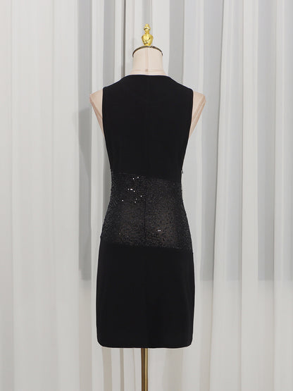 shirley Sleeveless sequin twist bodycon mini dress in black