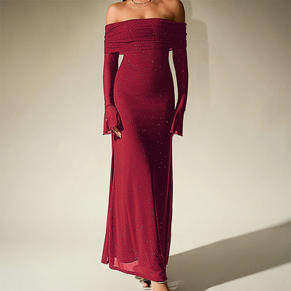 sprinkled strapless long-sleeved maxi dress