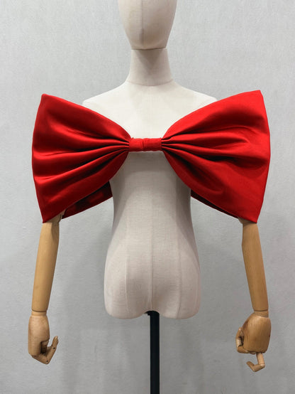 Oversized Solid White Satin Giant Bow Bridal Shoulder Accessory