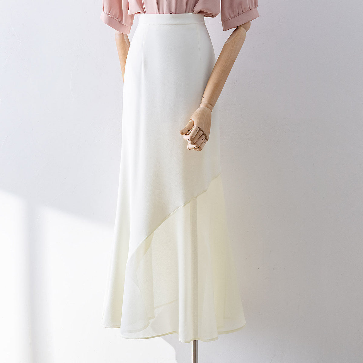 High Waist Asymmetrical Chiffon Spliced Midi Mermaid Skirt