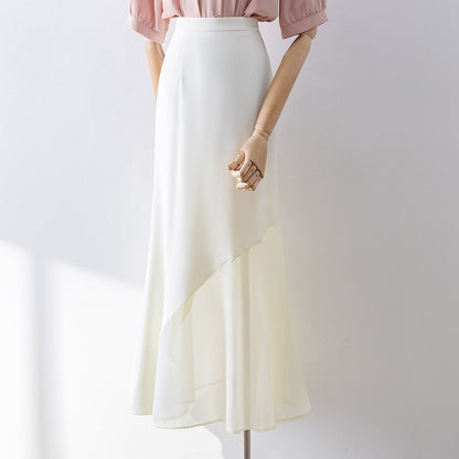 High Waist Asymmetrical Chiffon Spliced Midi Mermaid Skirt