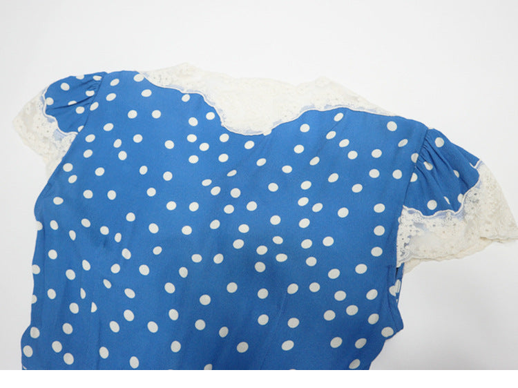 lyuba polka dot Lace-trimmed V-neck maxi dress in blue
