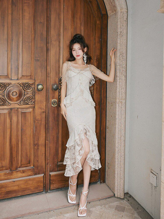 Frederica Lace-Trimmed Ruffled Slip Dress