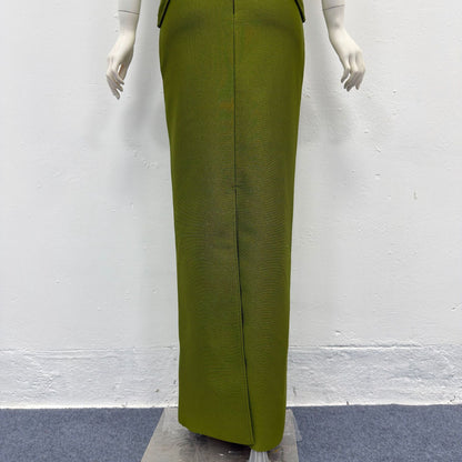 teresa green rhinestone embellished strapless top skirt set