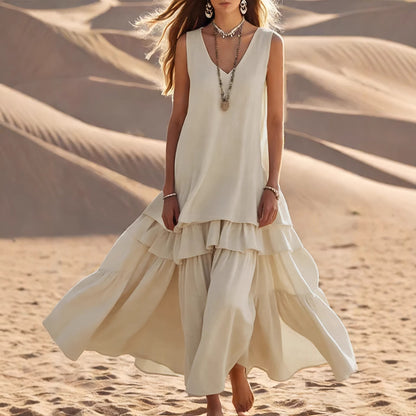 Sleeveless V-Neck Tiered Ruffle Maxi Dress