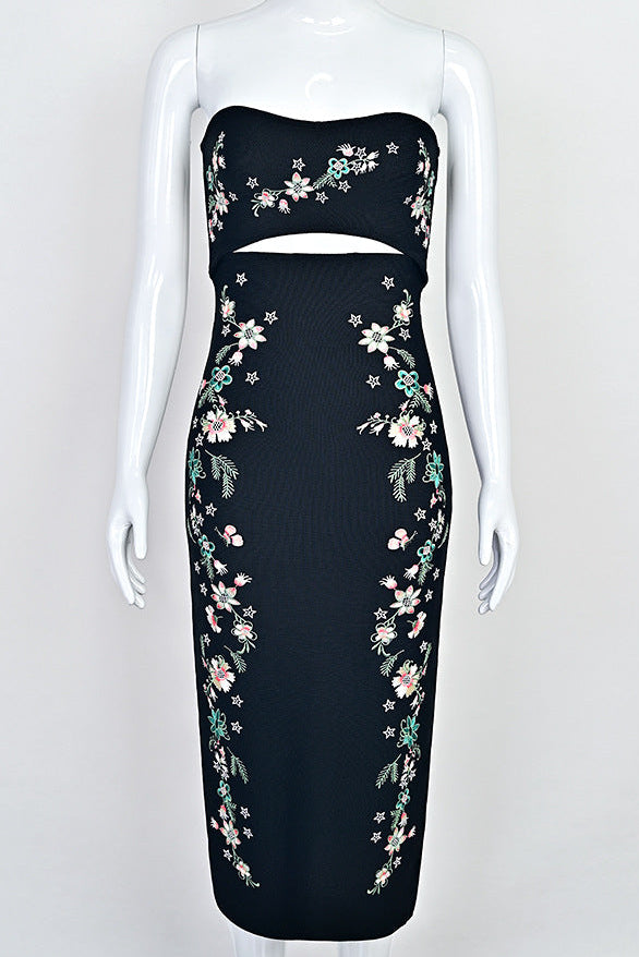 black dense stretch knit bodycon dress