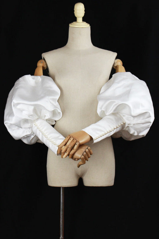 Detachable Satin Puff Pearl Cuff Sleeve Accessories