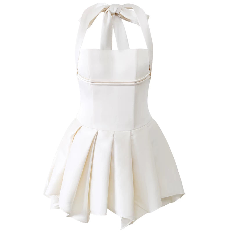 Halter Double Strap Satin Fit &amp; Flare Mini Dress