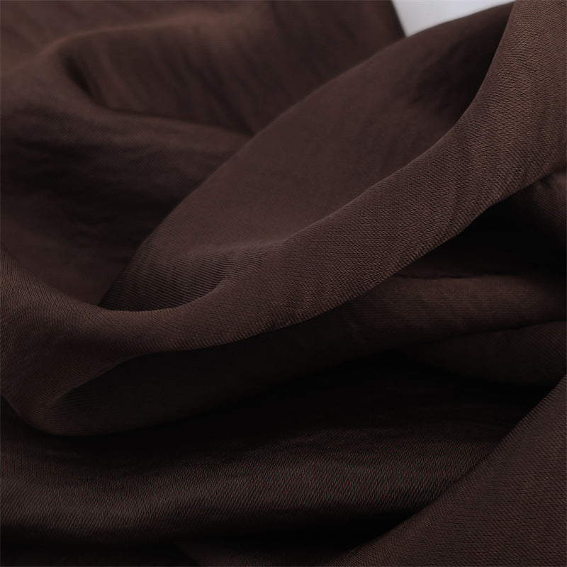 Chocolate Brown Textured Satin Sheath Dress