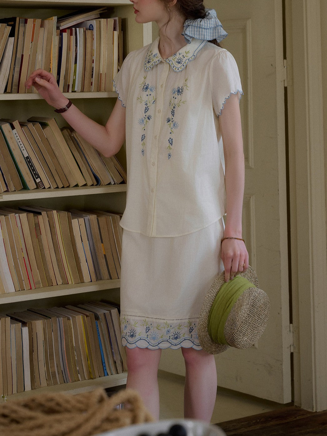 cotton doll collar cut embroidery set skirt