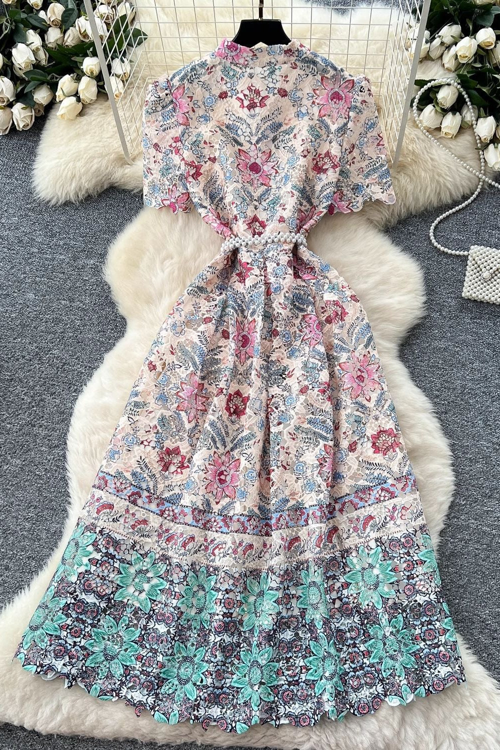 cream guipure lace A-line dress