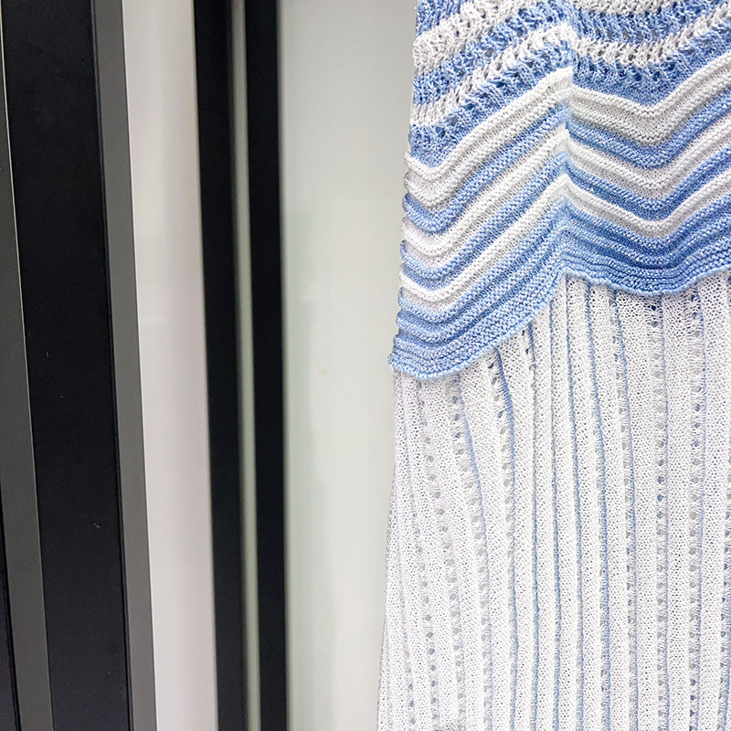 Wavy‑Knit Sleeveless Crop Top & Midi Skirt Two‑Piece Set