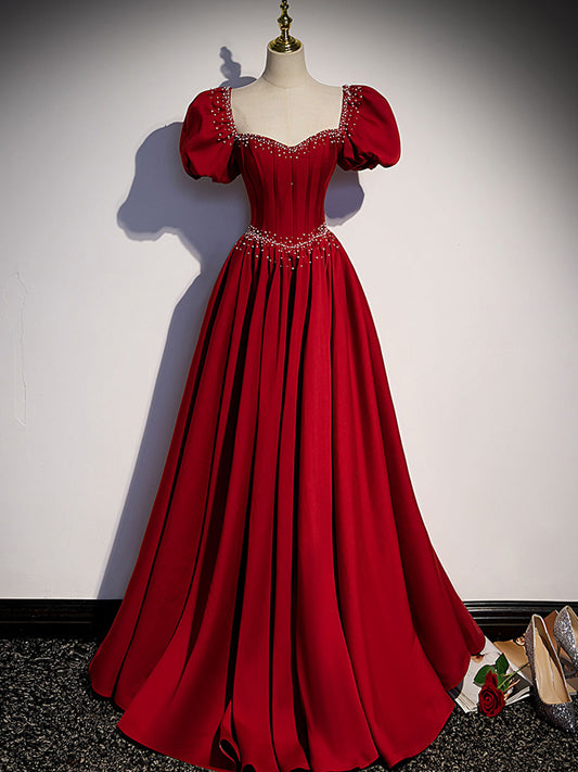 A line  burgundy satin dress