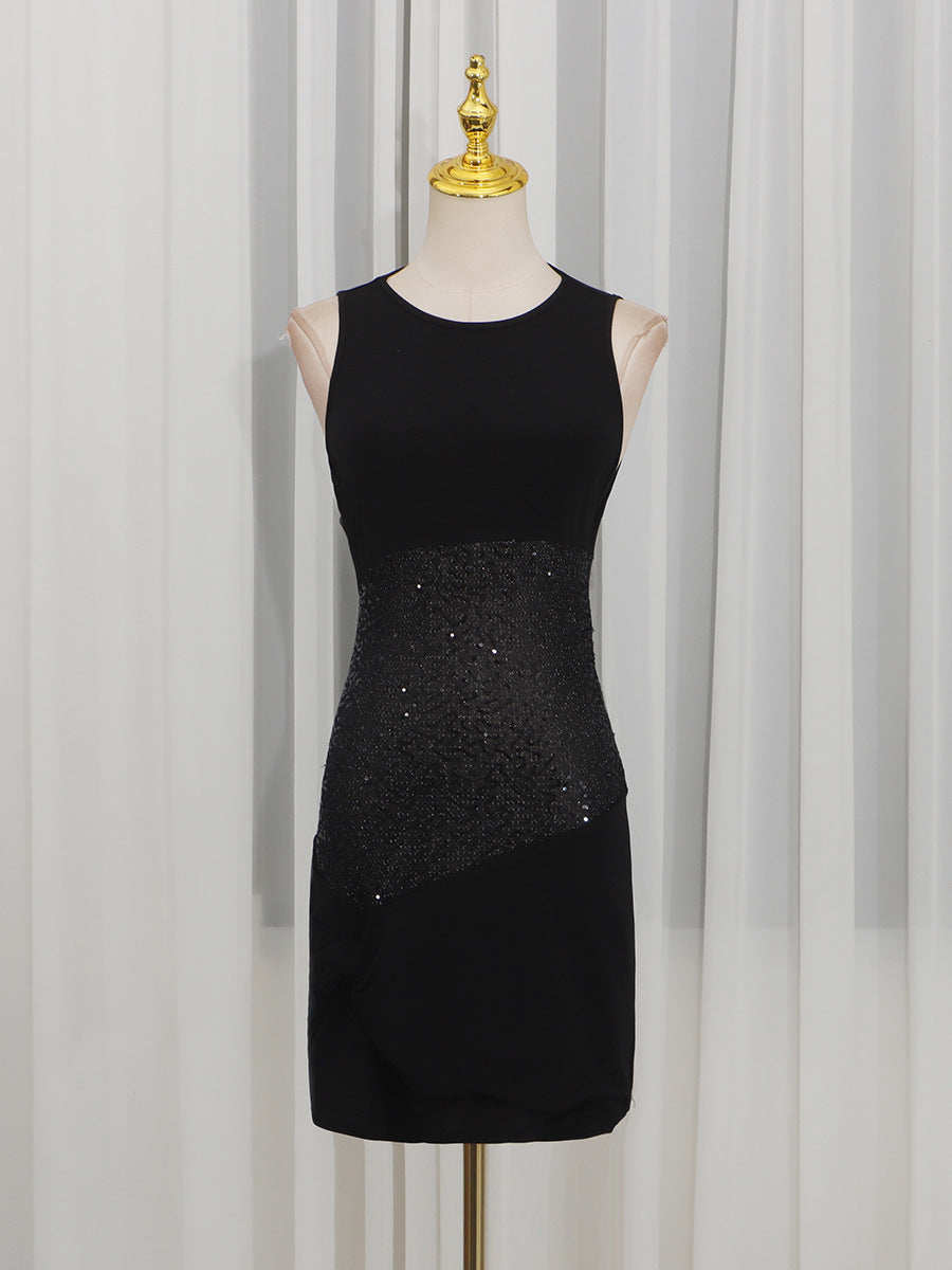shirley Sleeveless sequin twist bodycon mini dress in black