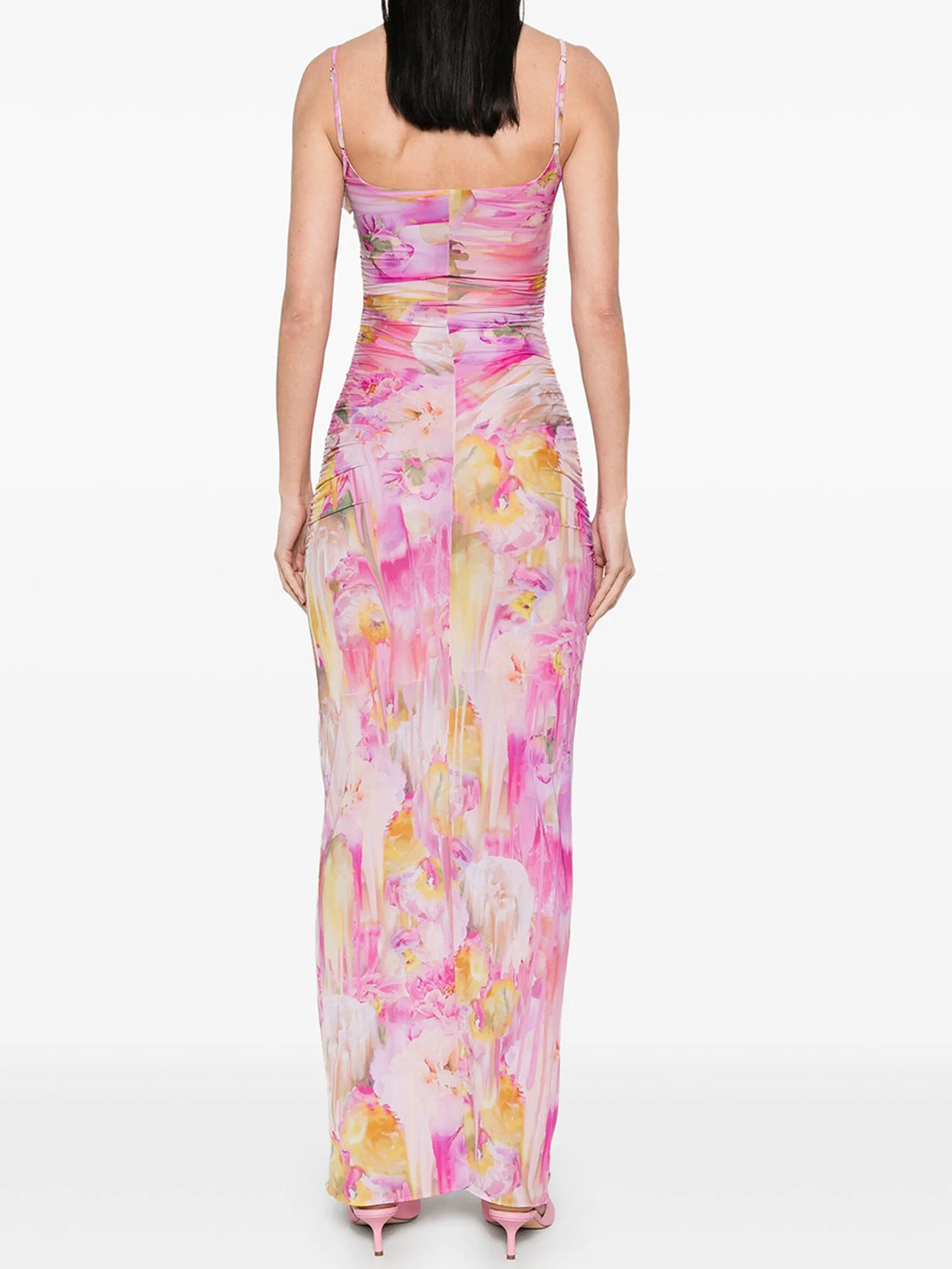 molly Floral Appliqué Print Maxi Dress in pink