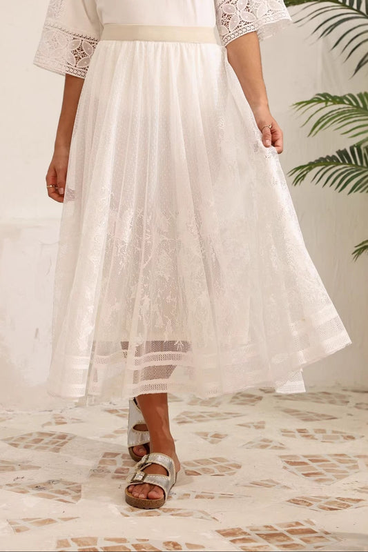 European and American cross-border foreign trade women's jacquard mesh A-line skirt French elegant commuting versatile breathable white skirt