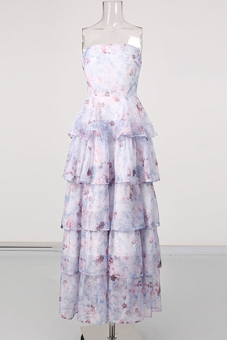 Floral Tiered Strapless Maxi Dress