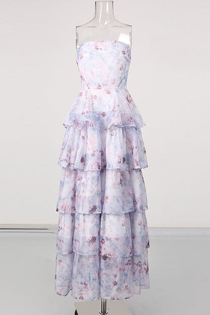 Floral Tiered Strapless Maxi Dress