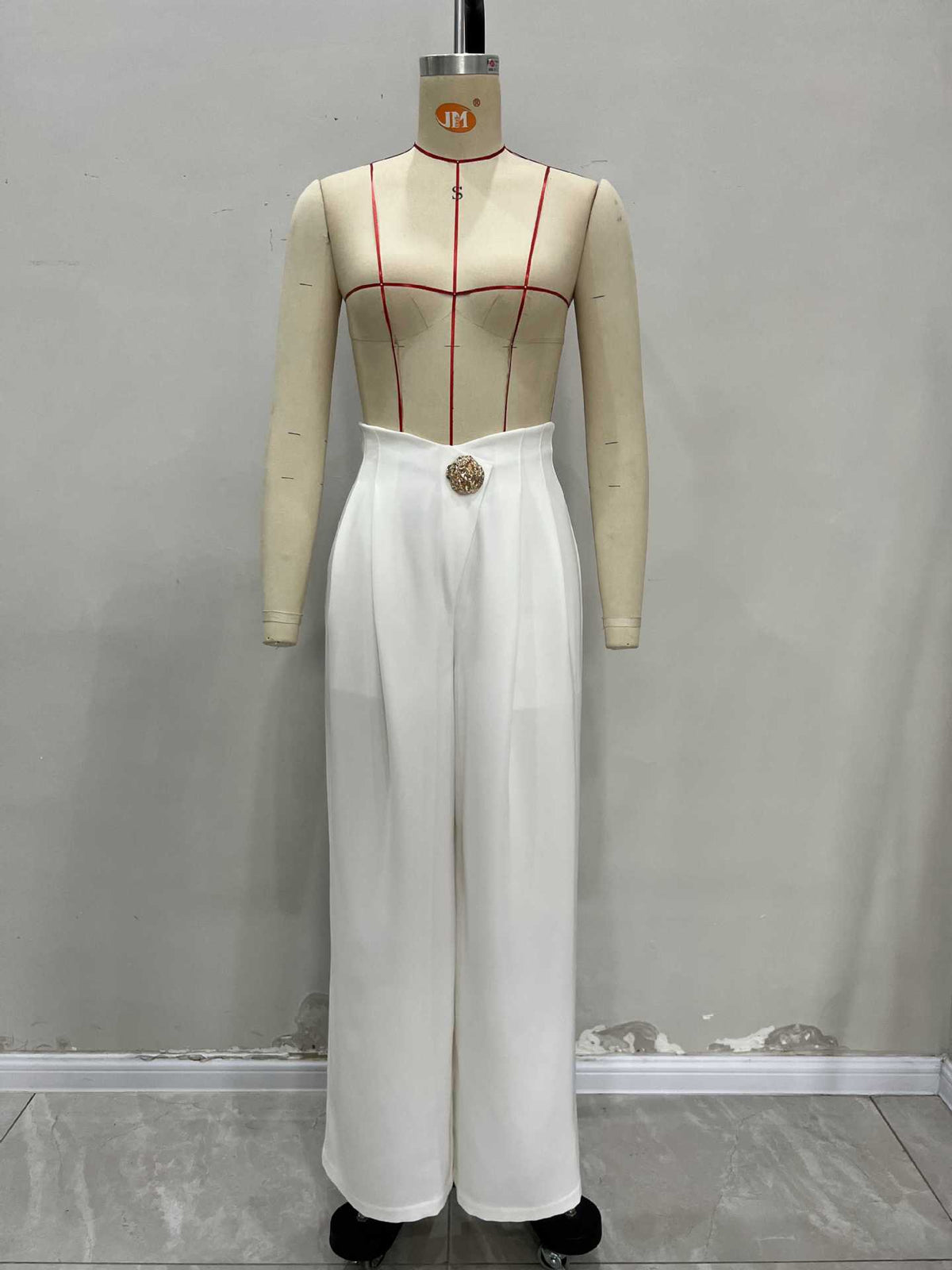 High Waist Wrap Front Gold Ornate Button Wide Leg Trousers
