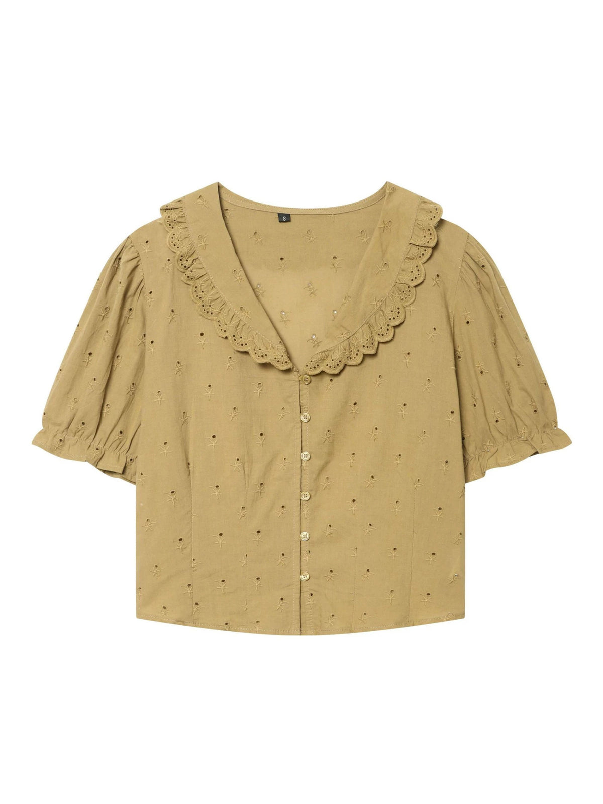 lace embroidered lapel shirt short-sleeved shirt top