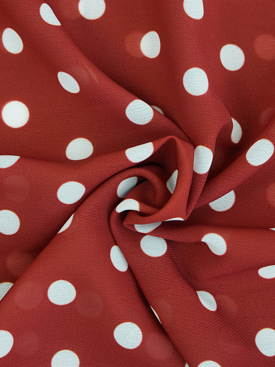 red long sleeve polka dot midi dress