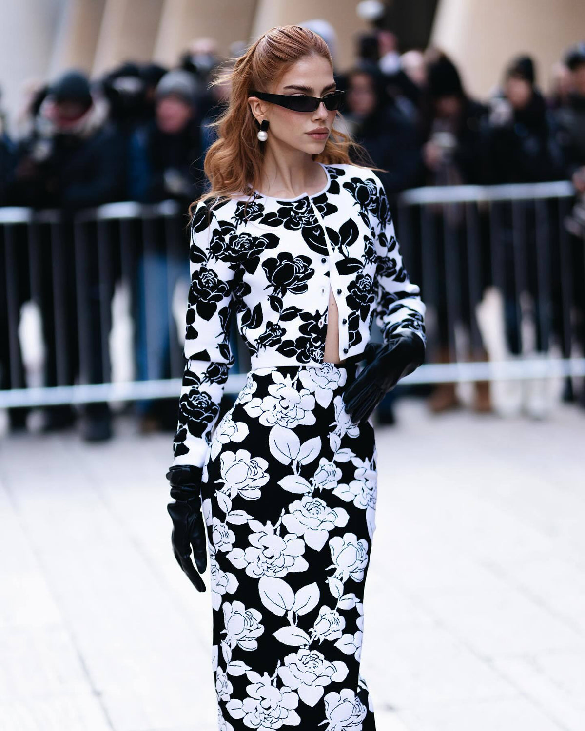 knit floral jacquard midi pencil cardigan skirt set