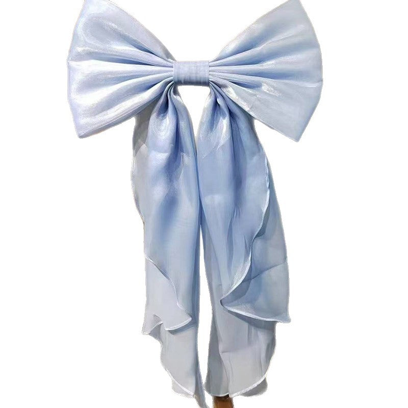 Shimmer Organza Giant Bow Ruffle Streamer Back Sash