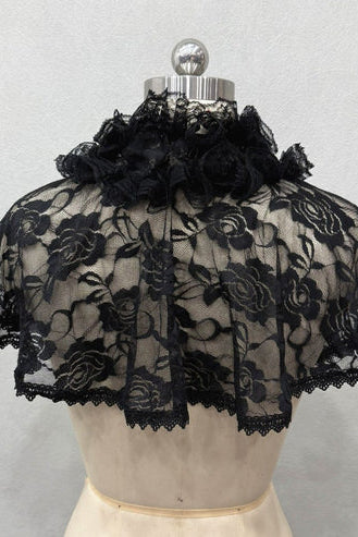 Black Lace Capelet Organza Midi Formal Dress