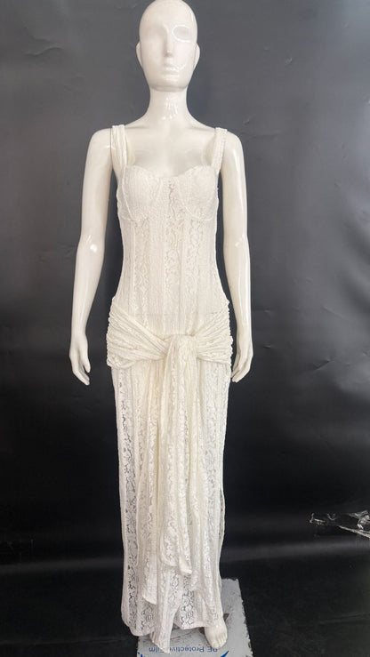 Corset Lace Maxi Dress with Draped Sash