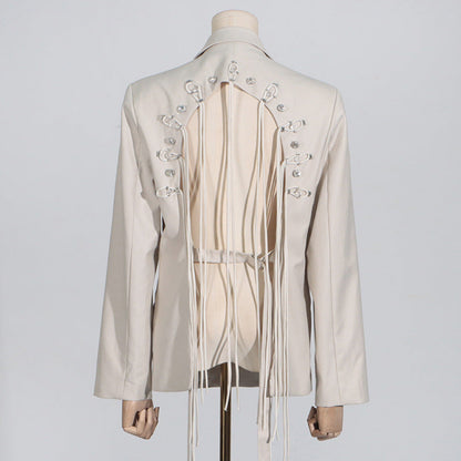 Vienna Cutout Fringe Backless Blazer In Apricot