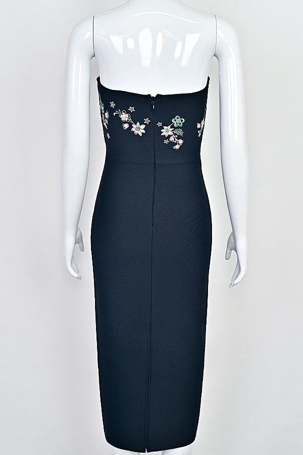 black dense stretch knit bodycon dress
