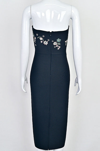 black dense stretch knit bodycon dress