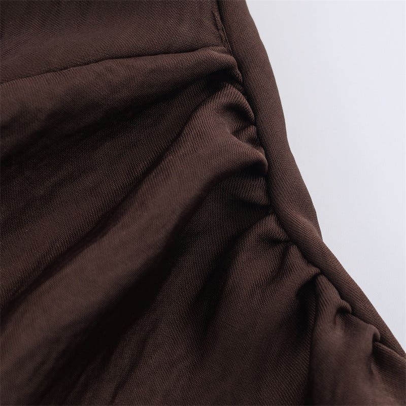Chocolate Brown Textured Satin Sheath Dress