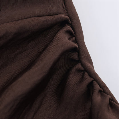 Chocolate Brown Textured Satin Sheath Dress