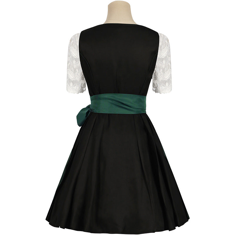 Black Woven cotton-synthetic blend Fit-and-flare Dirndl dress set