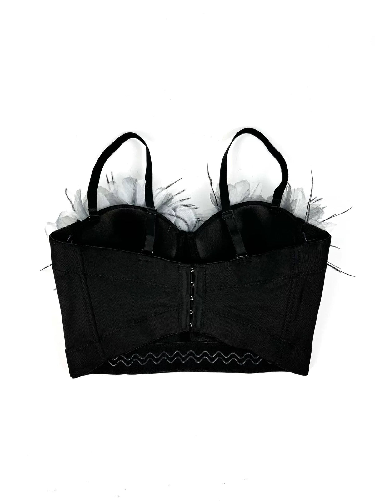 3D Floral Feather Spaghetti Strap Satin Corset Crop Top
