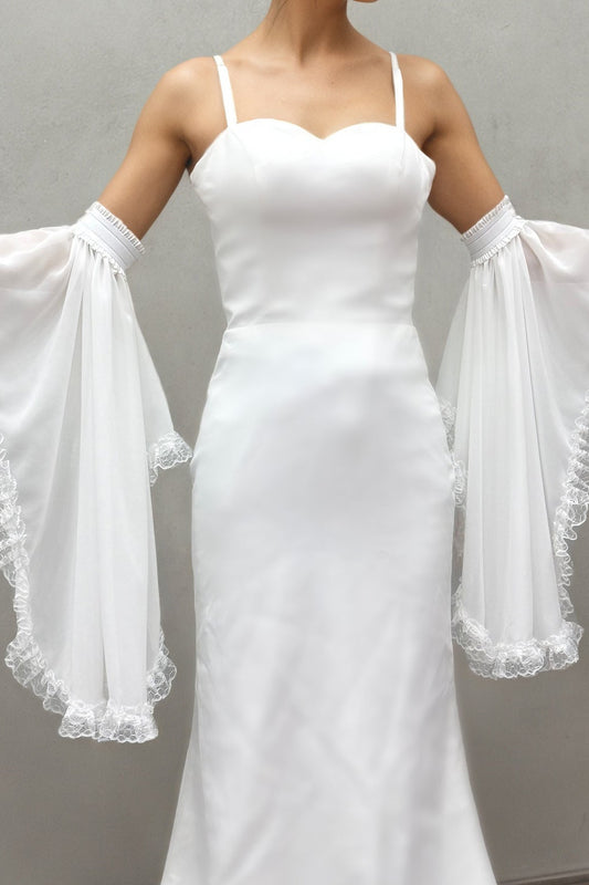 Double Layer Lace Ruffle Chiffon Detachable Bell Arm Sleeves