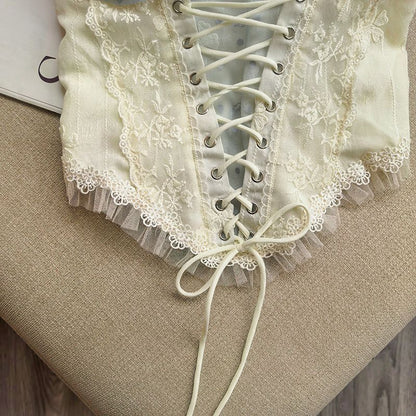 Cream Floral Lace Corset Bustier Top