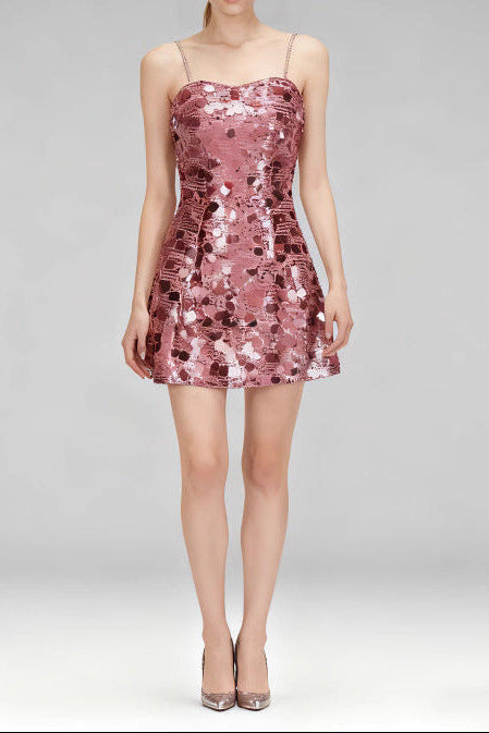 virginia Strappy Sequin Embellished Mini Dress in pink