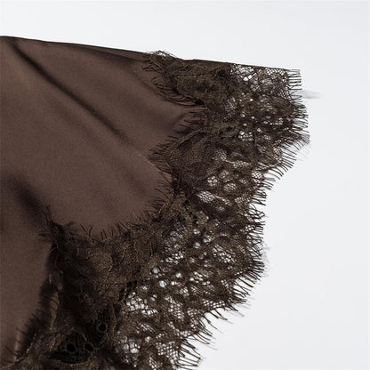 Chocolate Brown Satin Asymmetrical A-Line Dress with Capelet Overlay