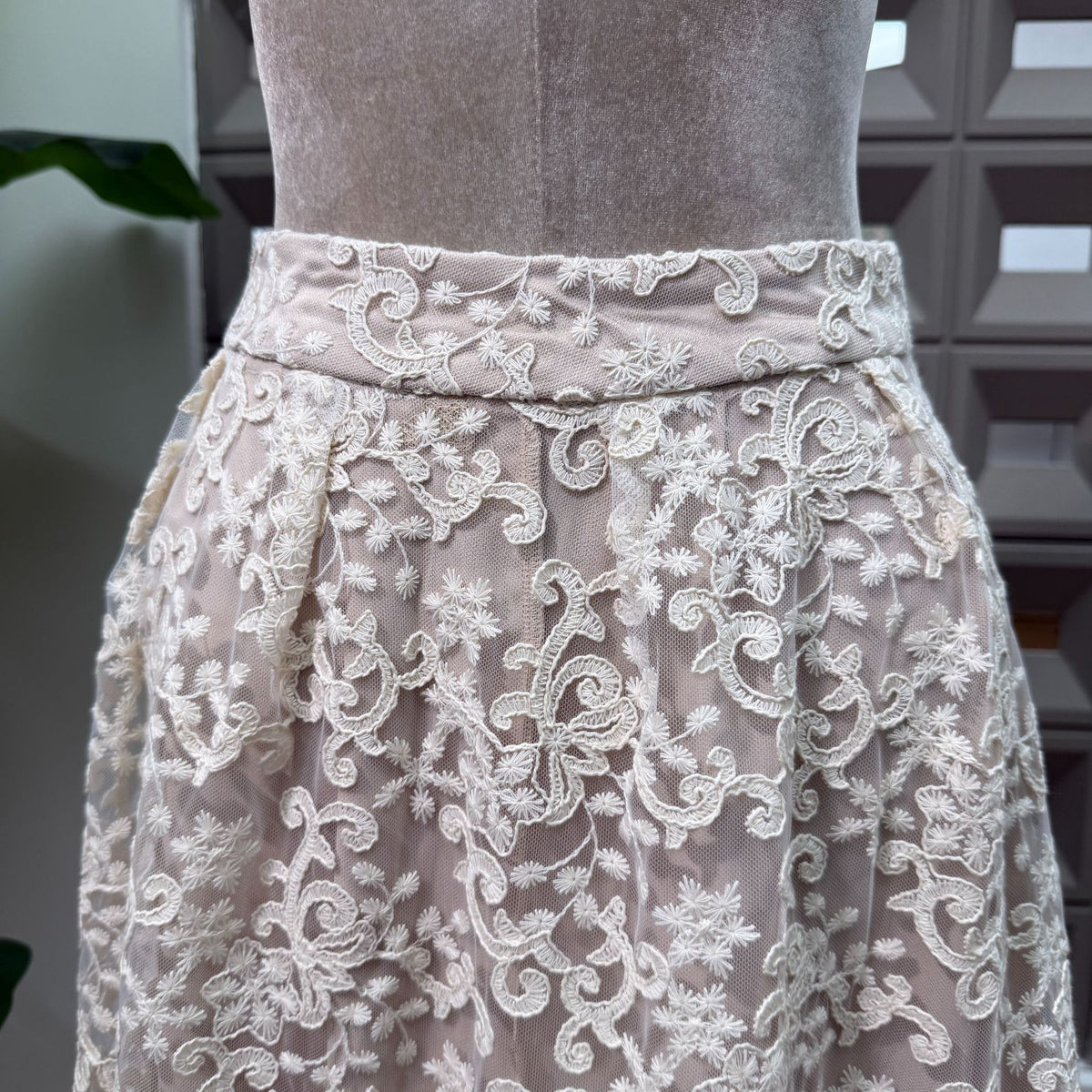 Ivory Lace Peplum Top & A-Line Maxi Skirt Two-Piece Set