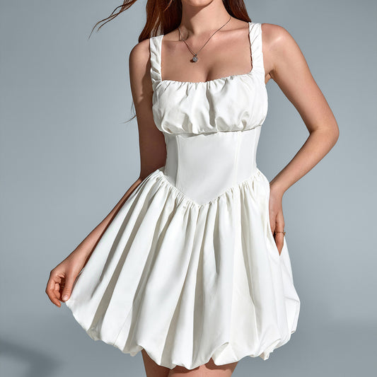 Ruched Strap Corset Bubble Hem Mini Dress