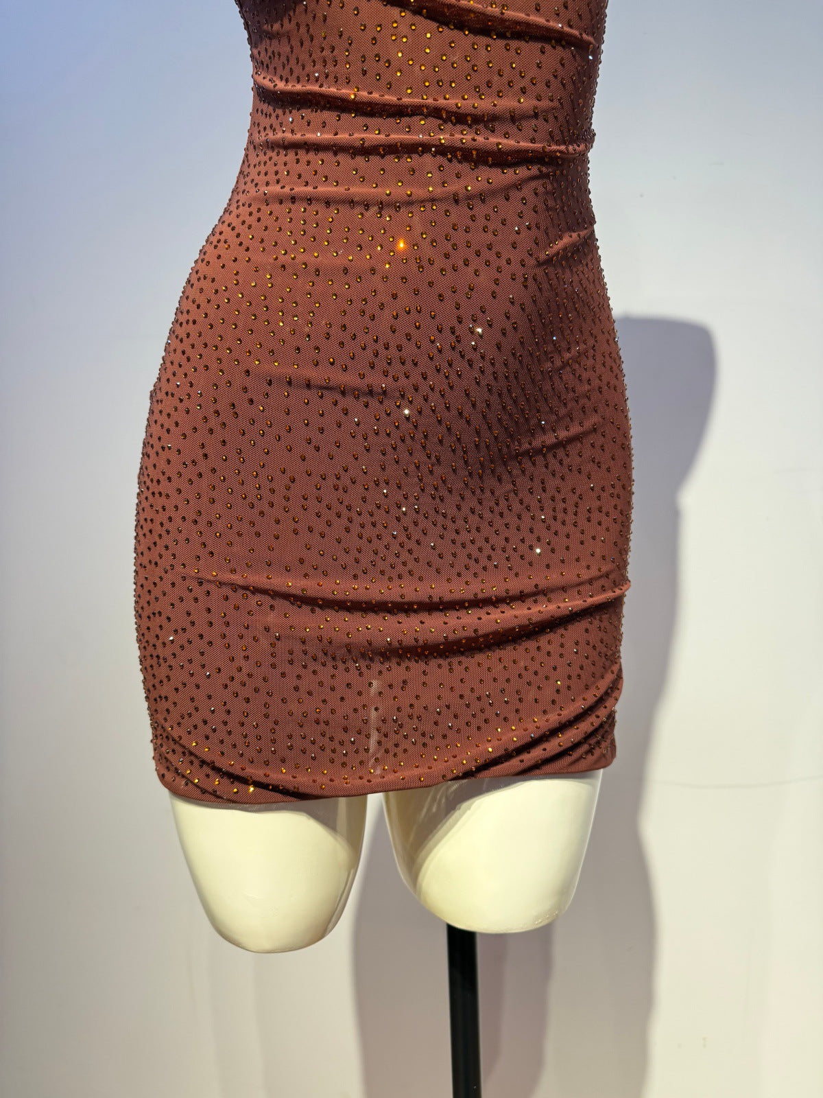 brown stretch knit with glitter overlay bodycon dress