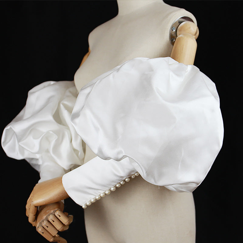 Detachable Satin Puff Pearl Cuff Sleeve Accessories