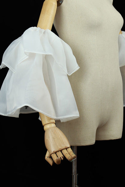 White Double Layer Ruffle Organza Detachable Bell Cuff Sleeves